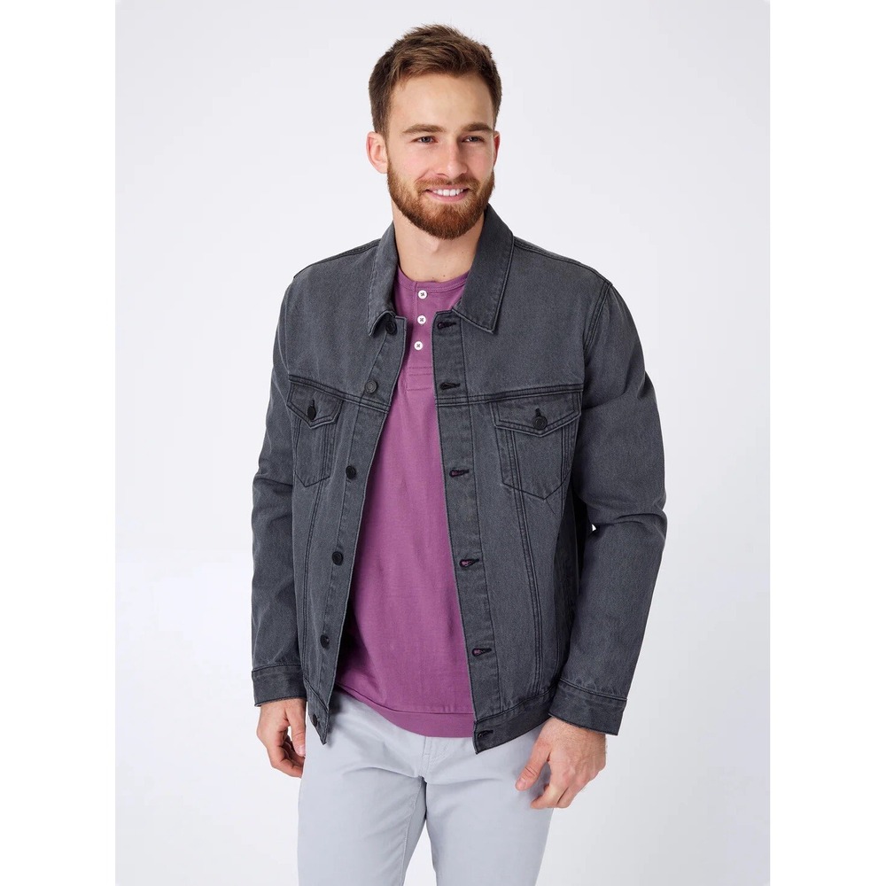 7 Diamonds‎ Men's Mac Denim Jacket Trucker Charcoal Jean Size Small Button Front